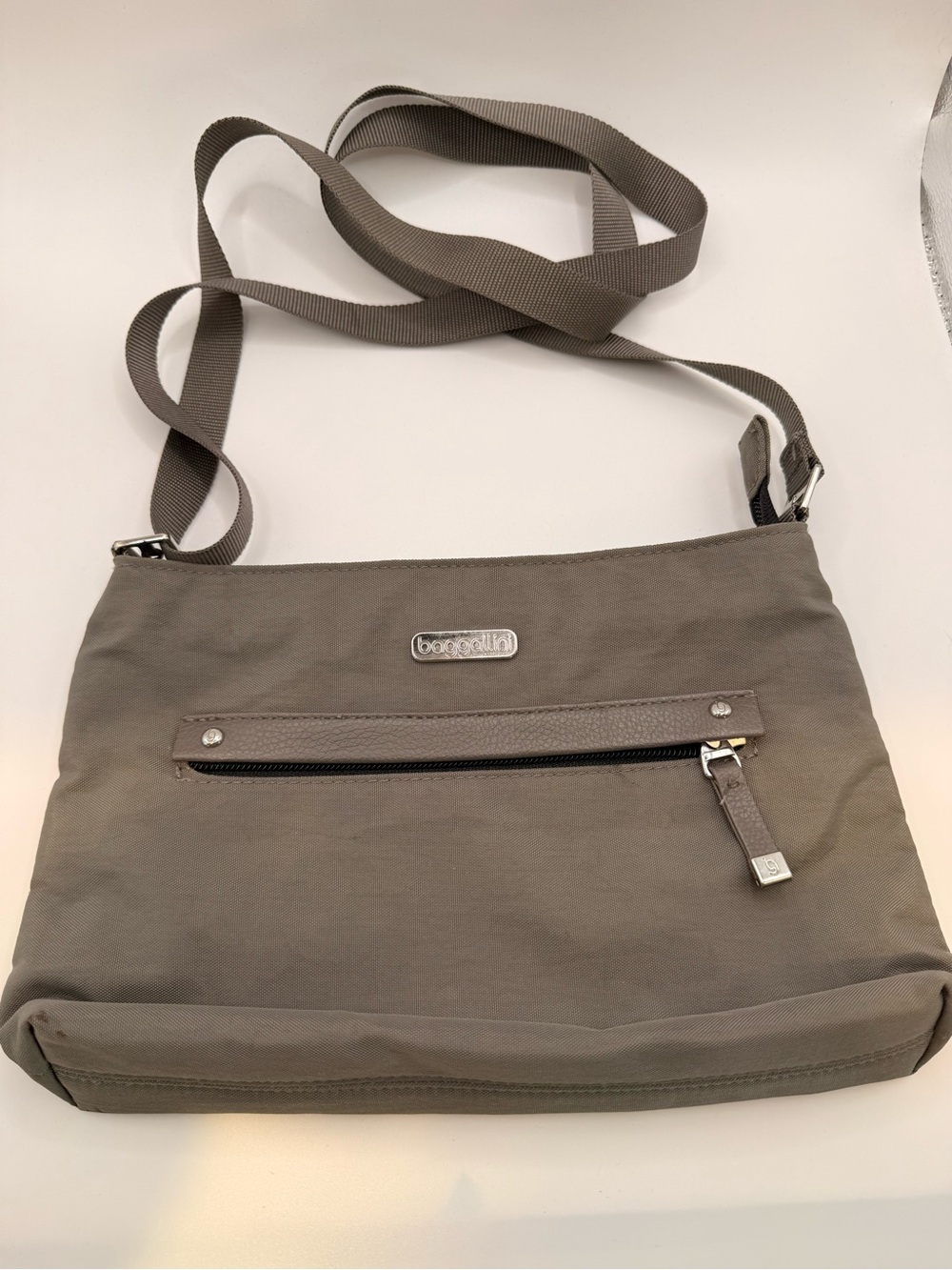 Baggallini Taupe Nylon and Leather Accent Crossbody